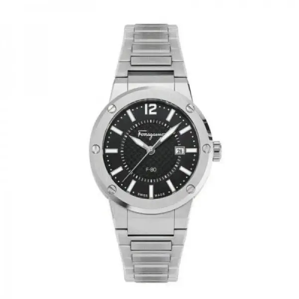 Ferragamo Men’s Swiss Made Quartz Silver Stainless Steel Black Dial 44mm Watch SFHY02925