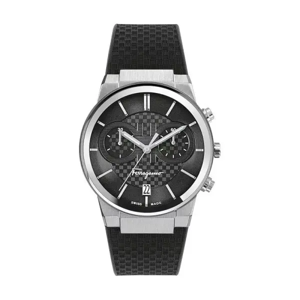Ferragamo Men’s Swiss Made Quartz Black Silicone Strap Black Dial 41mm Watch SFME00121