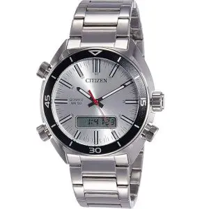Citizen Men’s Digital & Analog Silver Stainless Steel Silver Sunray Dial 44mm Watch JM5460-51A