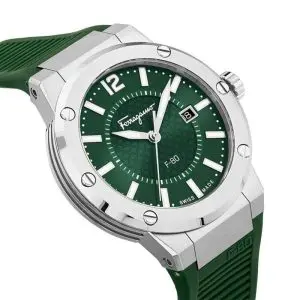 Alternative view of Ferragamo Men’s Swiss Made Quartz Green Silicone Strap Green Dial 44mm Watch SFHY02722
