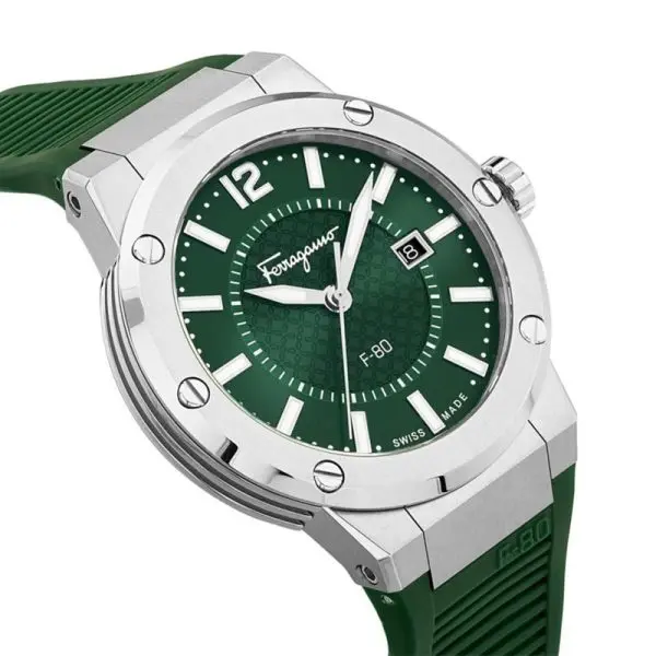 Ferragamo Men’s Swiss Made Quartz Green Silicone Strap Green Dial 44mm Watch SFHY02722 - Image 2