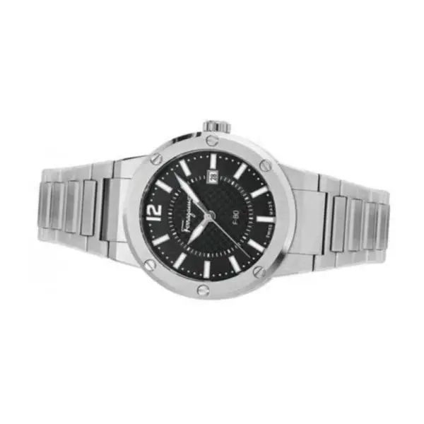 Ferragamo Men’s Swiss Made Quartz Silver Stainless Steel Black Dial 44mm Watch SFHY02925