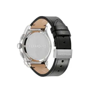 Ferragamo Men’s Swiss Made Quartz Black Leather Strap Black Dial 42mm Watch SFKZ00123