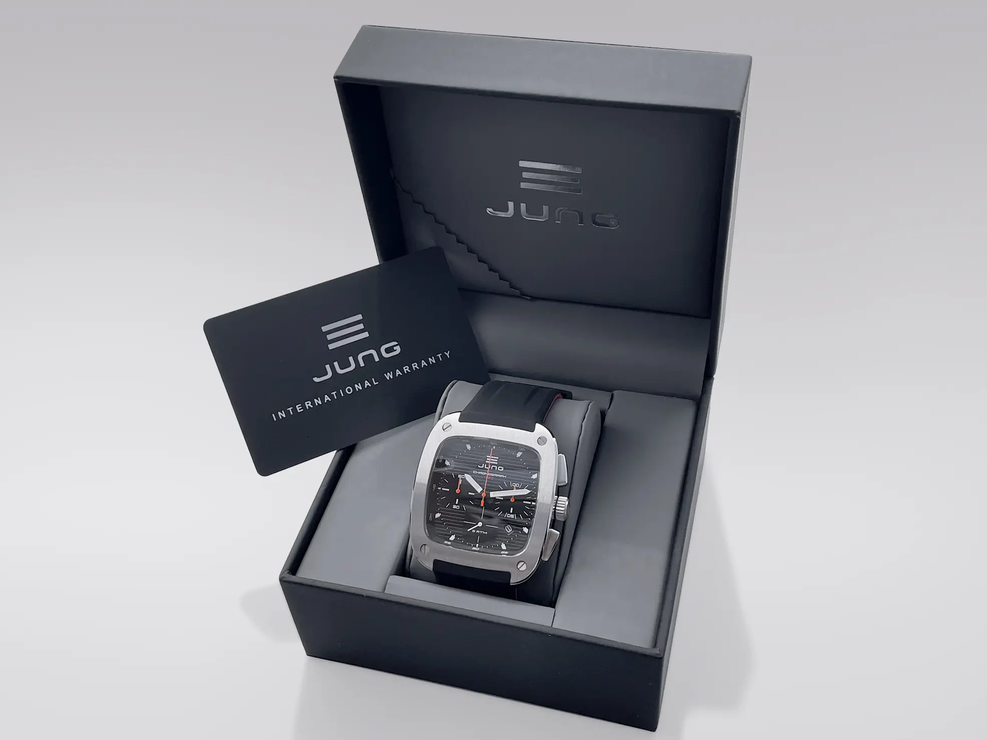 JUNG Men’s Quartz Black Silicone Strap Black Dial 49mm French Design – Japan Made Watch J43C-01-BK