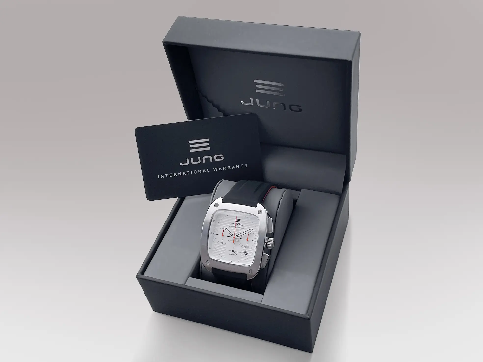JUNG Men’s Quartz Black Silicone Strap White Dial 49mm French Design – Japan Made Watch J43C-01W/B