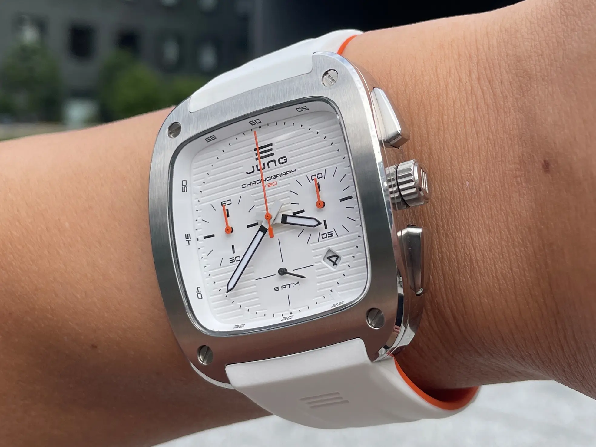 JUNG Men’s Quartz White Silicone Strap White Dial 49mm French Design - Japan Made Watch J43C-01-WH