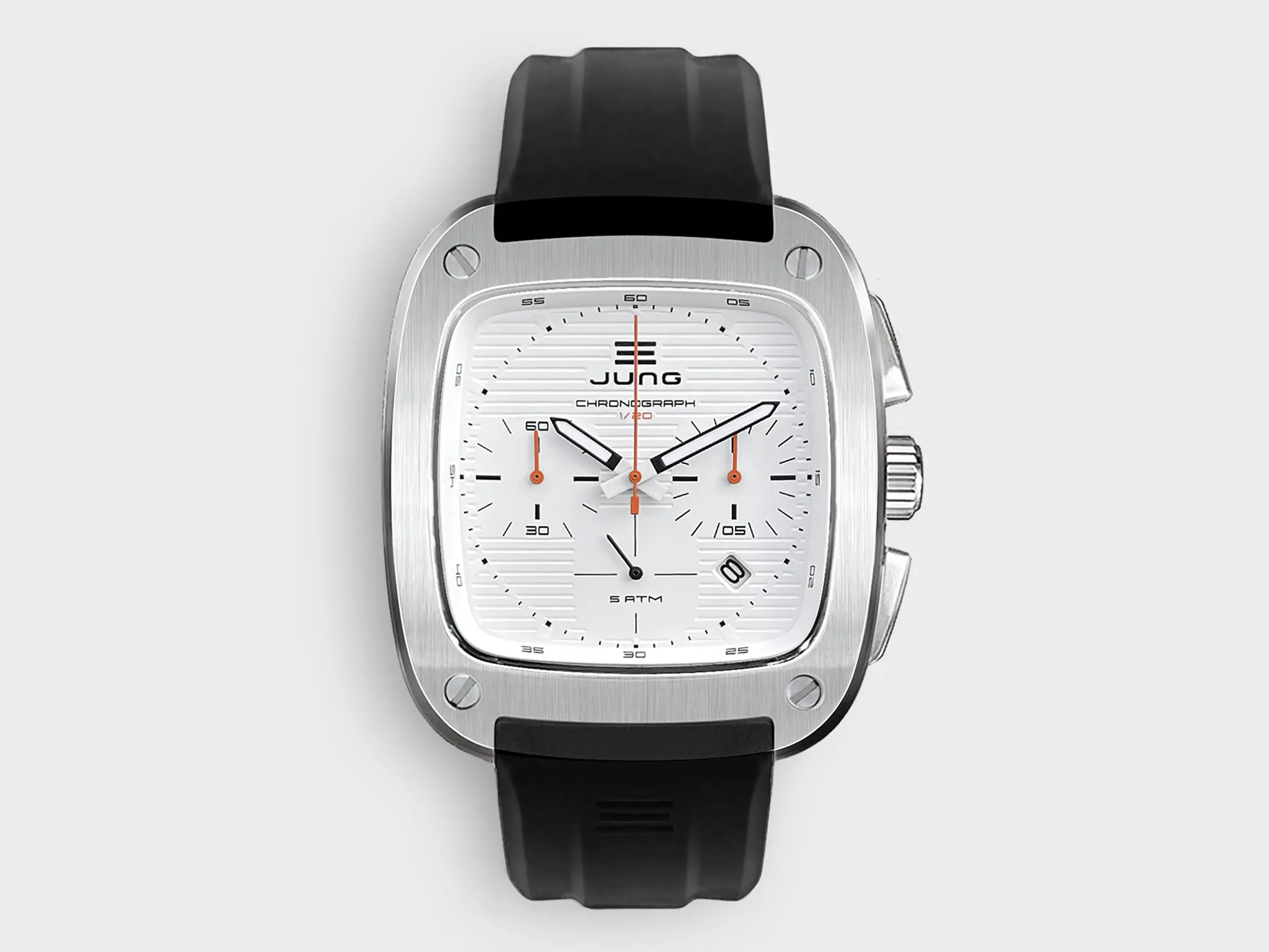 JUNG Men’s Quartz Black Silicone Strap White Dial 49mm French Design – Japan Made Watch J43C-01W/B