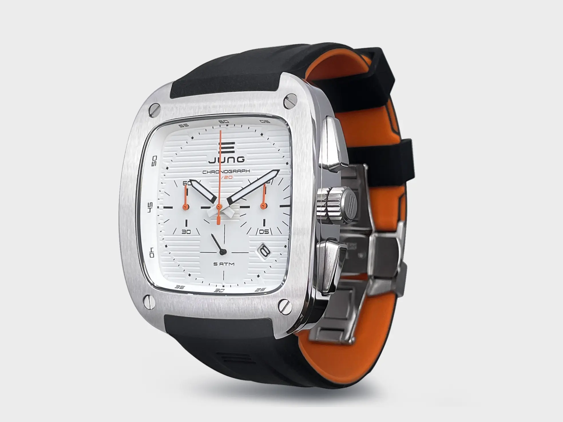 JUNG Japan Men’s Quartz Black Silicone Strap White Dial 43mm French Design – Japan Made Watch J43C-01WB - Image 2