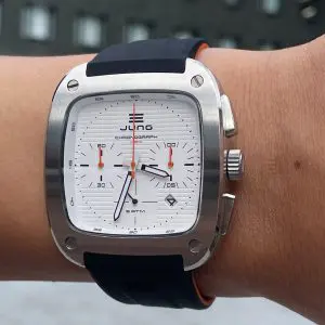 JUNG Japan Men’s Quartz Black Silicone Strap White Dial 43mm French Design – Japan Made Watch J43C-01WB - Image 3