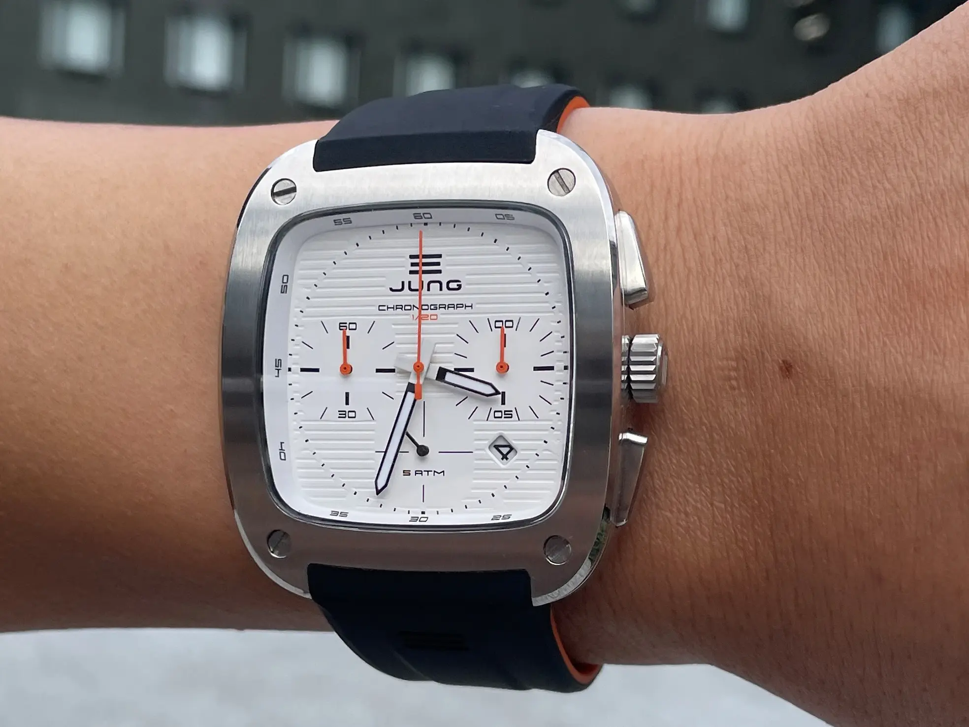 JUNG Japan Men’s Quartz Black Silicone Strap White Dial 43mm French Design – Japan Made Watch J43C-01WB - Image 3