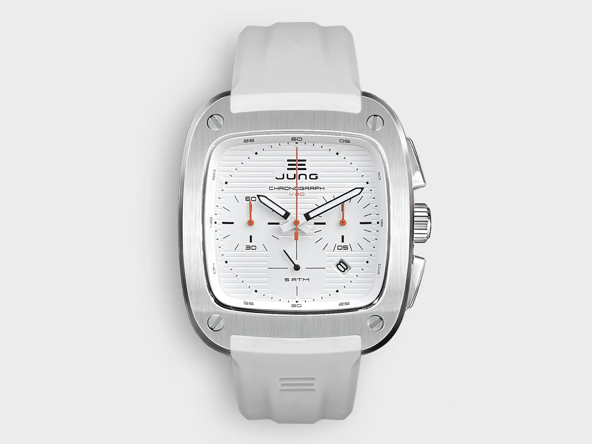 JUNG Men’s Quartz White Silicone Strap White Dial 49mm French Design - Japan Made Watch J43C-01-WH