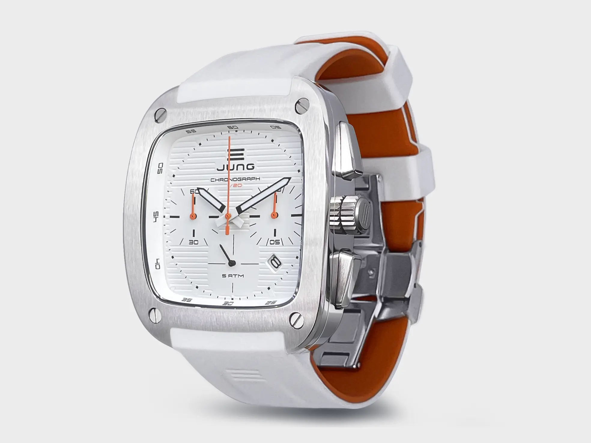 JUNG Men’s Quartz White Silicone Strap White Dial 49mm French Design - Japan Made Watch J43C-01-WH