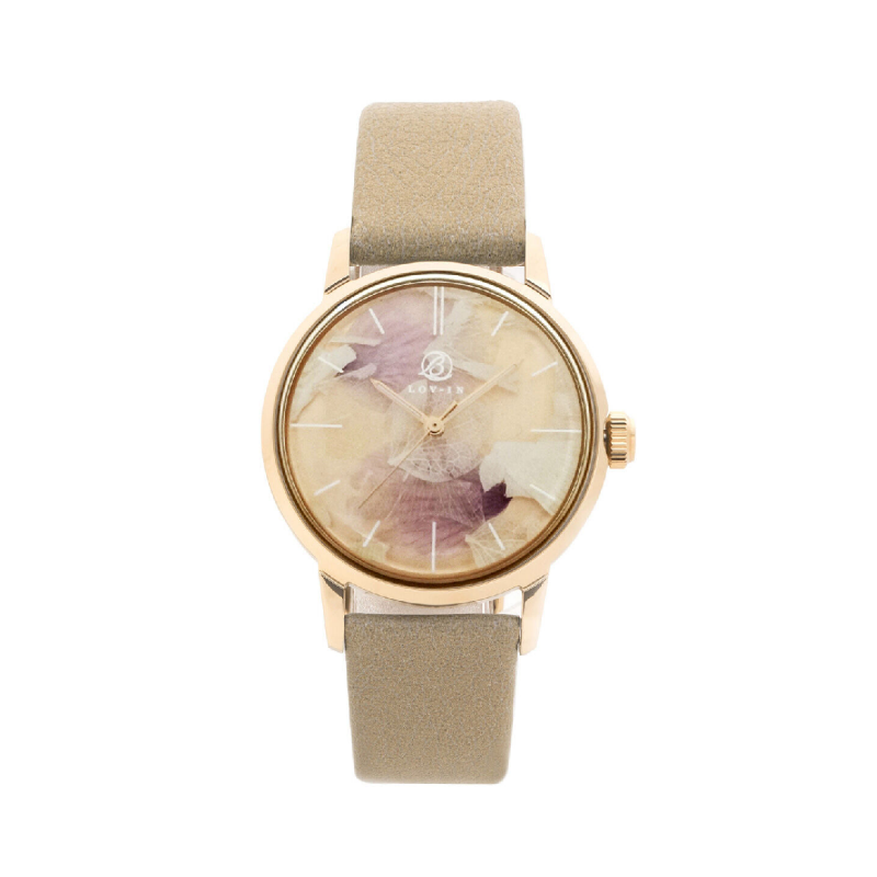 LOV-IN BOUQUET Japan Women’s Quartz Apple Skin Leather Strap Gold Petals Dial 36mm Watch LVB136P1