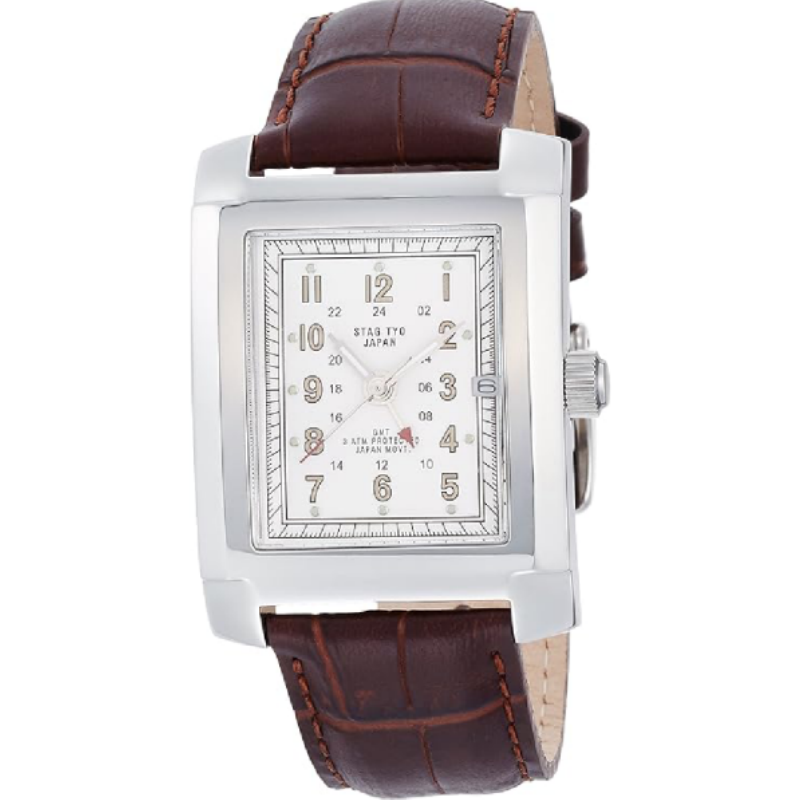 STAG TYO Men’s Quartz Brown Leather Strap White Dial 45mm Watch STG015S1