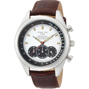 STAG TYO Japan Men’s Quartz Brown Leather Strap White Dial 51mm Watch STG014S1