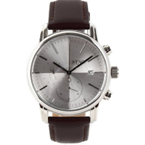 STAG TYO Japan Men’s Quartz Leather Strap Silver Dial 48mm Watch STG021S1