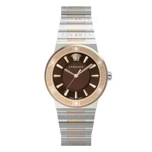 Versace Women’s Quartz Swiss Made Two Tone Stainless Steel Brown Dial 38mm Watch VEVH01220