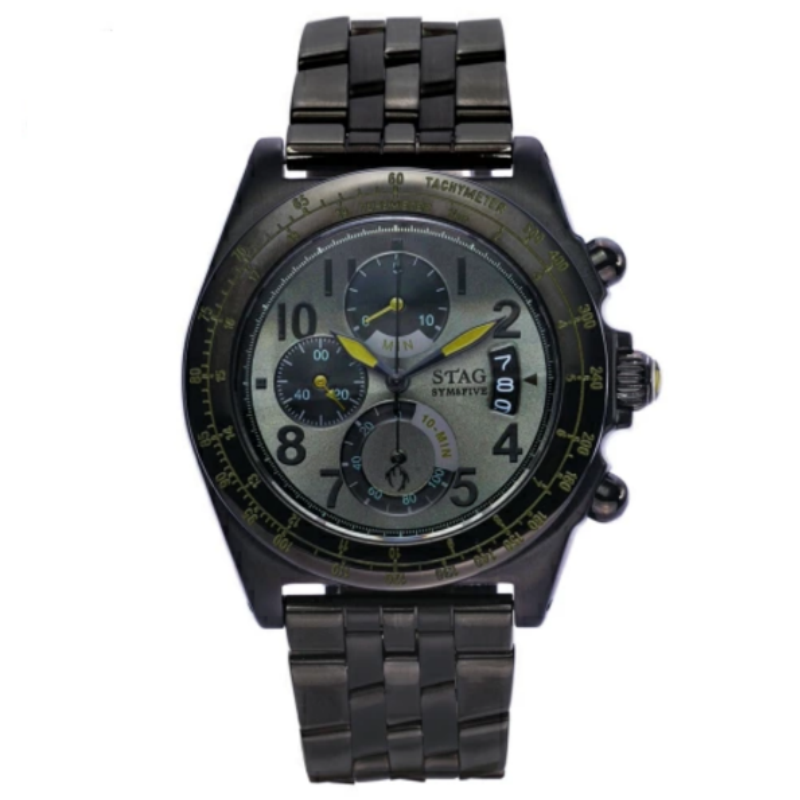 STAG TYO Men’s Quartz Black Stainless Steel Grey Dial 47mm Watch STG007B2