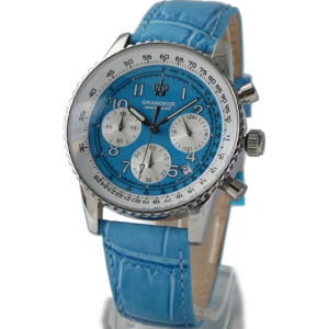 GRANDEUR Japan Men’s Chronograph Quartz Blue Leather Strap Blue Dial 40mm Watch JOSC028W5