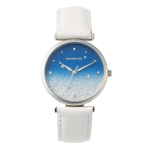 GRANDEUR ELEGANCE Japan Women’s Quartz Leather Strap Silver & Blue Dial 34mm Watch ESL080W1