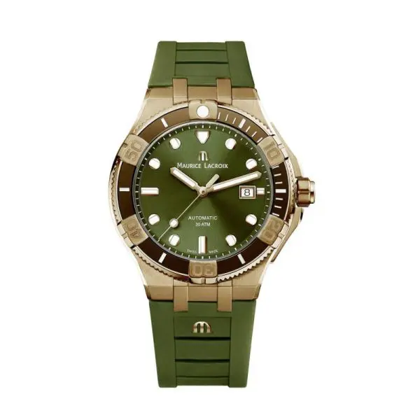 Maurice Lacroix Men’s Automatic Swiss Made Green Silicone Strap Green Dial 43mm Watch AI6058-BRZ01-630-1