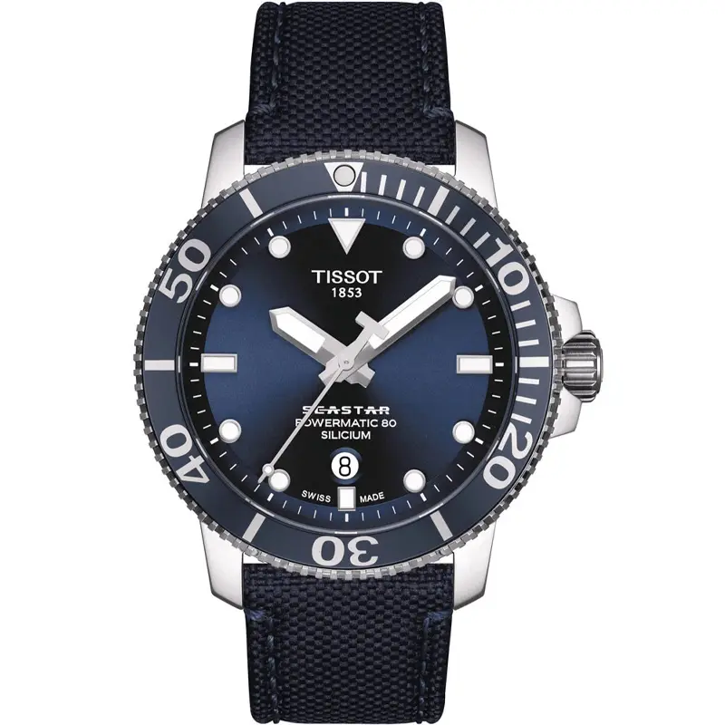 TISSOT Men’s Swiss Made Powermatic Dark Blue Fabric Strap Dial 43mm Watch T120.407.17.041.01