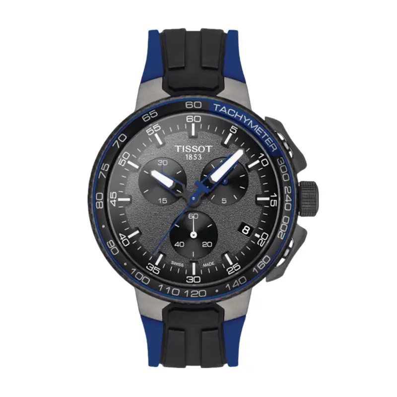 TISSOT T-Race Men’s Quartz Swiss Made Blue & Black Silicone Strap Black Dial 44mm Watch T111.417.37.441.06