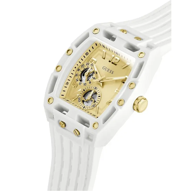 Guess Men’s Quartz White Silicone Strap Gold Dial 42mm Watch GW0499G5 - Image 2