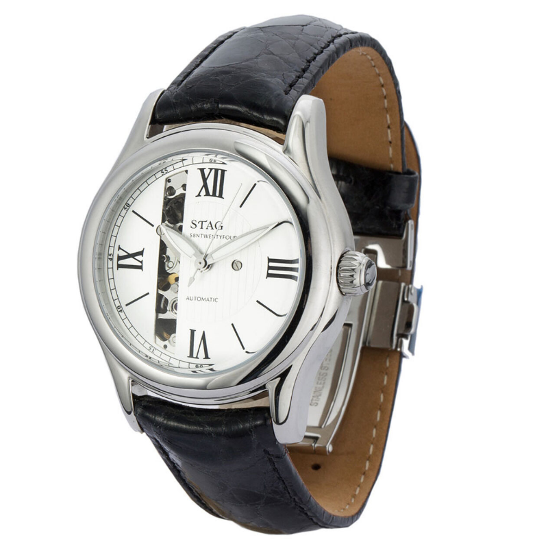 STAG TYO Japan Men’s Automatic Black Crocodile Leather Strap White Dial 38mm Watch STG003S2 - Image 2