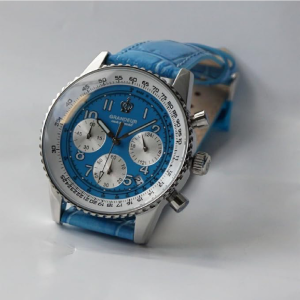 Alternative view of GRANDEUR Japan Men’s Chronograph Quartz Blue Leather Strap Blue Dial 40mm Watch JOSC028W5