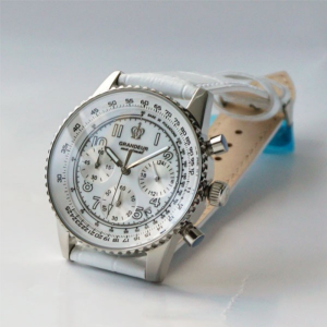 Alternative view of GRANDEUR Japan Men’s Chronograph Quartz White Leather Strap White Dial 40mm Watch JOSC028W4