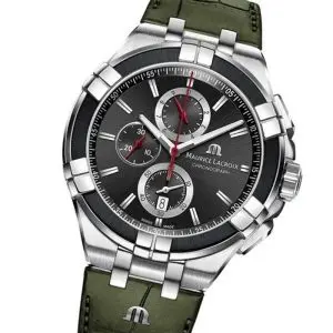 Alternative view of Maurice Lacroix Men’s Quartz Swiss Made Green Leather Strap Black Dial 44mm Watch AI1018-PVB21-3301