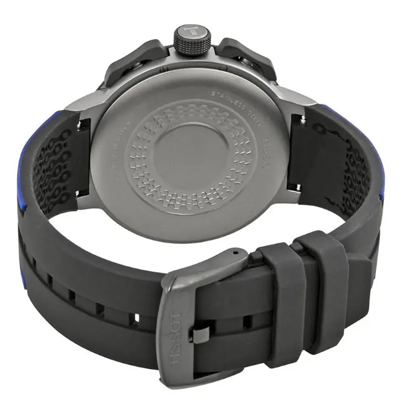 TISSOT T-Race Men’s Quartz Swiss Made Blue & Black Silicone Strap Black Dial 44mm Watch T111.417.37.441.06