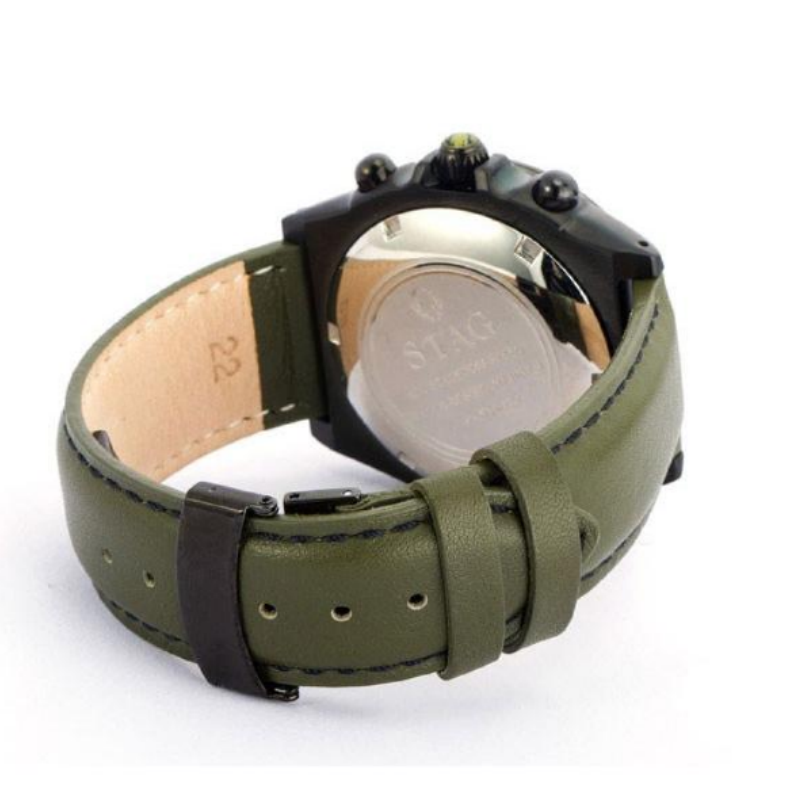 STAG TYO Japan Men’s Quartz Green Leather Strap Green Dial 47mm Watch STG006B2 - Image 3