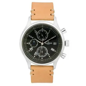 GRANDEUR PLUS Japan Chronograph Men’s Quartz Leather Strap Black Dial 47mm Watch GRP012W2