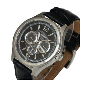 GRANDEUR Japan Men’s Quartz Leather Strap Black Dial 42mm Watch OSC052W2