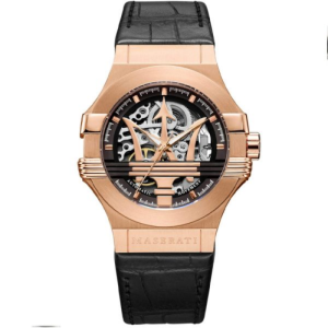 Maserati Men’s Automatic Black Leather Strap Black Skeleton Dial 42mm Watch R8821108002
