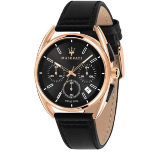 Maserati Men’s Chronograph Quartz Black Leather Strap Black Dial 41mm Watch R8871632002