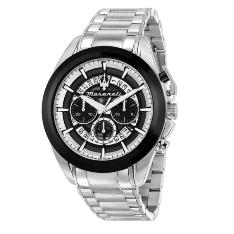 Maserati Men’s Chronograph Quartz Silver Stainless Steel Black Dial 45mm Watch R8873612059