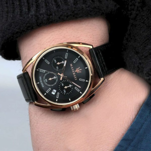 Alternative view of Maserati Men’s Chronograph Quartz Black Leather Strap Black Dial 41mm Watch R8871632002