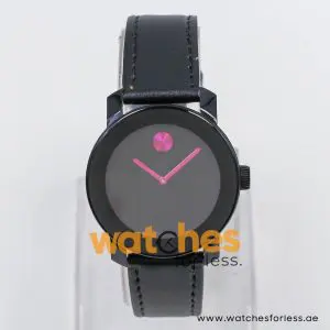 Movado Women’s Quartz Swiss Made Black Leather Strap Black Dial 36mm Watch 3600482-1
