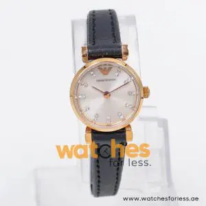 Emporio Armani Women’s Quartz Black leather Strap Silver Grey 22mm Watch AR1687-3