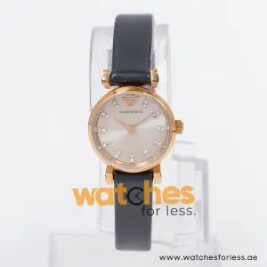 Emporio Armani Women’s Quartz Black leather Strap Silver Grey 22mm Watch AR1687-2