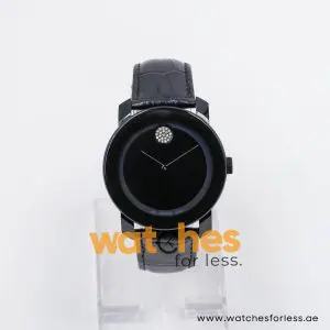 Movado Women’s Quartz Swiss Made Black Leather Strap Black Dial 42mm Watch 3600483