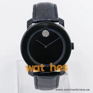 Movado Women’s Quartz Swiss Made Black Leather Strap Black Dial 42mm Watch 3600483