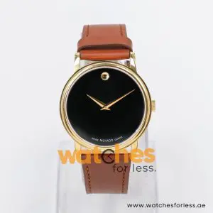 Movado Men’s Quartz Swiss Made Brown Leather Strap Black Dial 39mm Watch 0605653