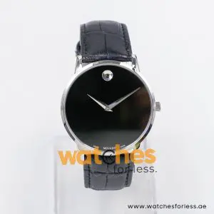 Movado Men’s Quartz Swiss Made Leather Strap Black Dial 40mm Watch 0607194