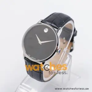 Movado Men’s Quartz Swiss Made Leather Strap Black Dial 40mm Watch 0607194 - Image 6