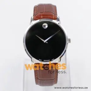 Movado Men’s Quartz Swiss Made Brown Leather Strap Black Dial 40mm Watch 0607194/3
