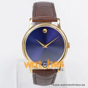 Movado Men’s Quartz Swiss Made Brown Leather Strap Blue Dial 39mm Watch 0607316